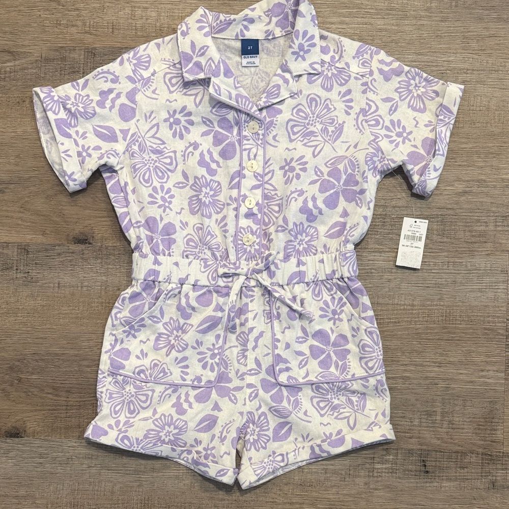Old Navy Lavender and White Floral Girls' One-Piece Romper